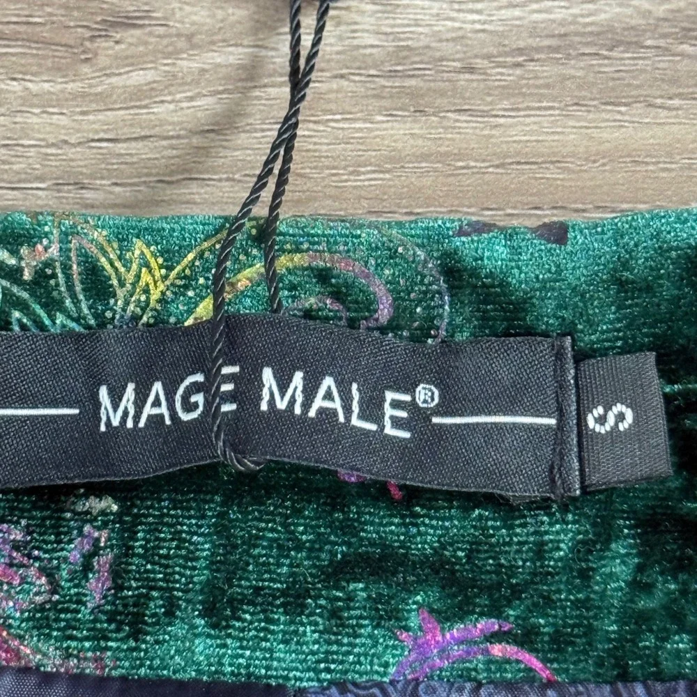 Mage Male Blazer Mens Small Green Multi Velvet Holographic Paisley Dinner Jacket